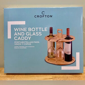 Crofton Wood Wine Bottle and Wine Glass Caddy. Brand new.